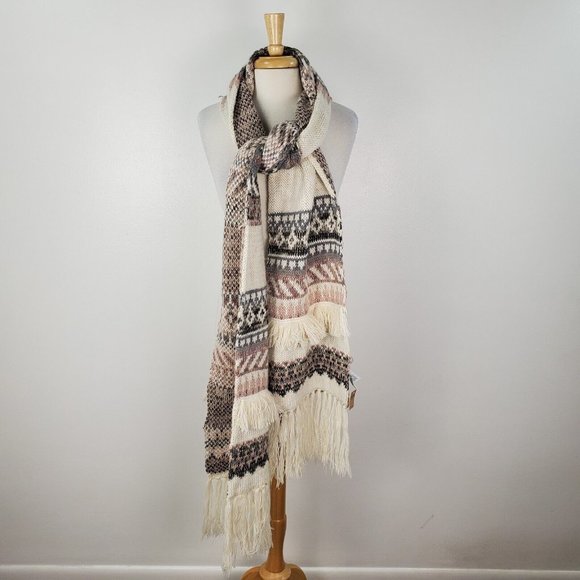 American Eagle Scarf Womens One Size Pink Ivory Gray Fringe Wide Extra Long Boho